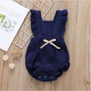 Baby Girl Solid Ruffled Design Sleeveless Romper